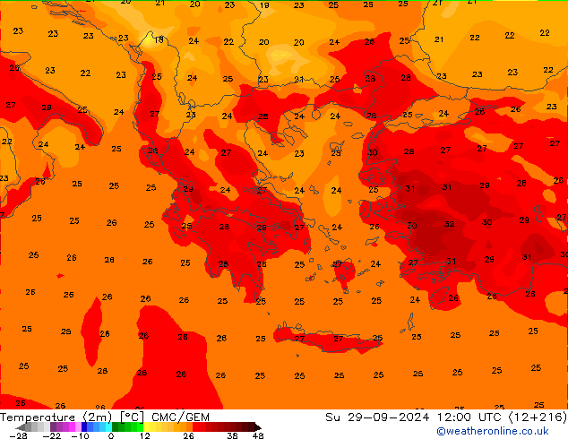 Temperaturkarte (2m) CMC/GEM So 29.09.2024 12 UTC