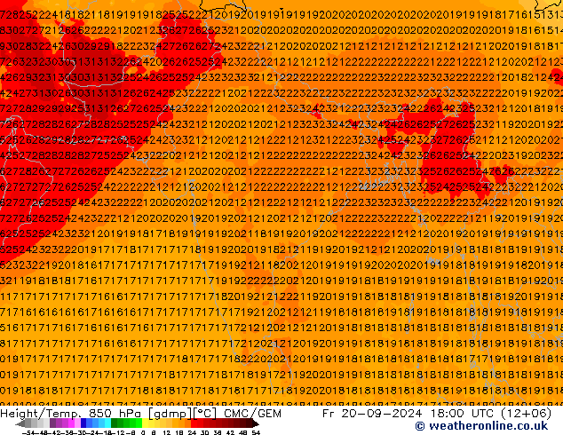 Height/Temp. 850 hPa CMC/GEM Fr 20.09.2024 18 UTC