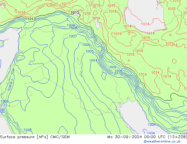 Surface pressure CMC/GEM Mo 30.09.2024 00 UTC