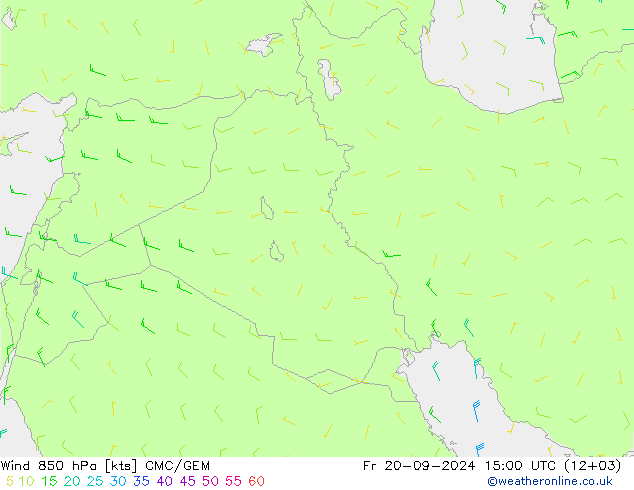 Wind 850 hPa CMC/GEM Pá 20.09.2024 15 UTC