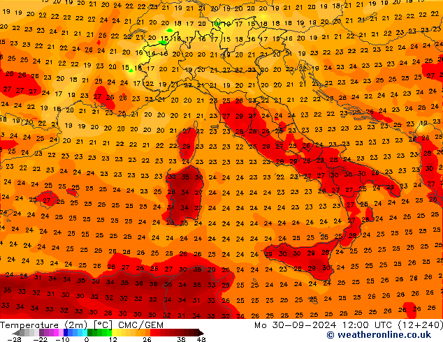 Temperature (2m) CMC/GEM Mo 30.09.2024 12 UTC