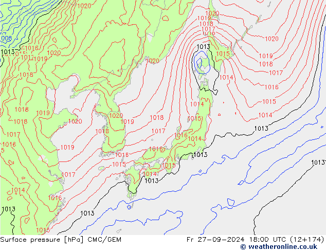 Atmosférický tlak CMC/GEM Pá 27.09.2024 18 UTC