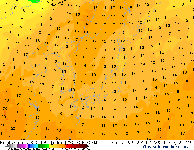 Height/Temp. 850 гПа CMC/GEM пн 30.09.2024 12 UTC