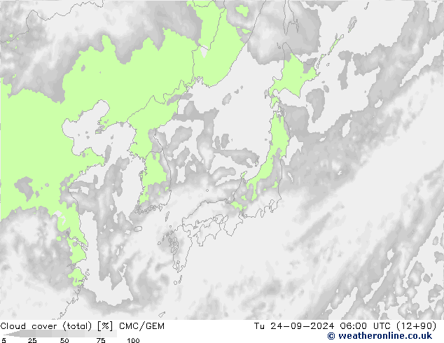 nuvens (total) CMC/GEM Ter 24.09.2024 06 UTC