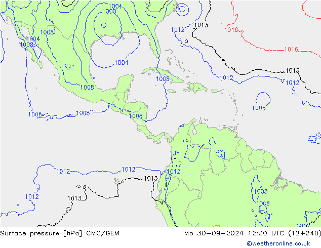 Atmosférický tlak CMC/GEM Po 30.09.2024 12 UTC