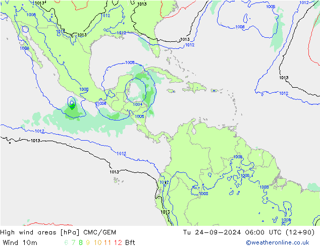 High wind areas CMC/GEM вт 24.09.2024 06 UTC