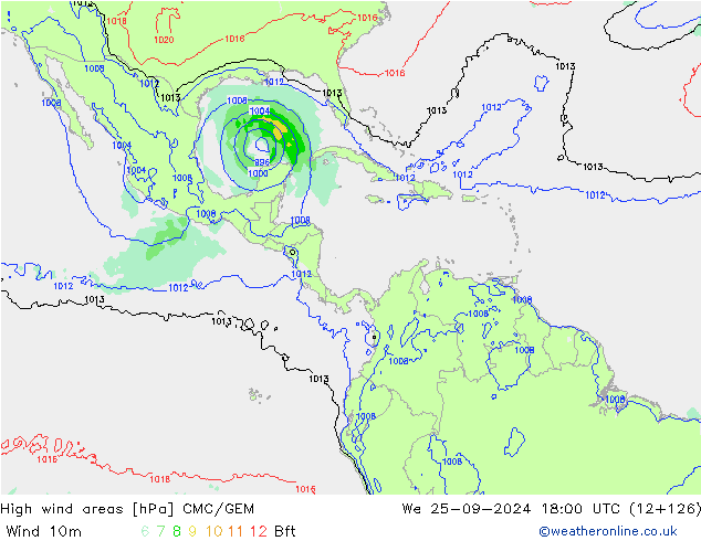 High wind areas CMC/GEM mer 25.09.2024 18 UTC