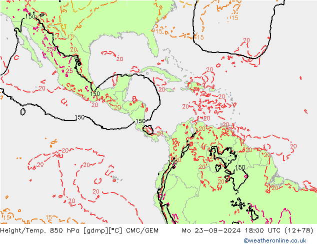 Yükseklik/Sıc. 850 hPa CMC/GEM Pzt 23.09.2024 18 UTC