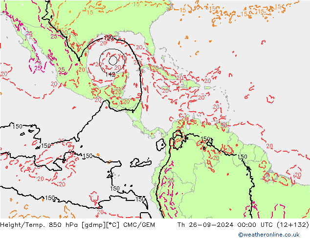 Height/Temp. 850 hPa CMC/GEM Th 26.09.2024 00 UTC