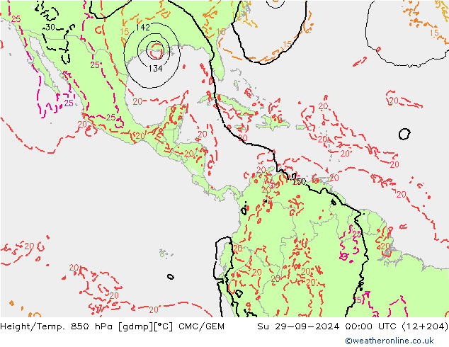 Geop./Temp. 850 hPa CMC/GEM dom 29.09.2024 00 UTC