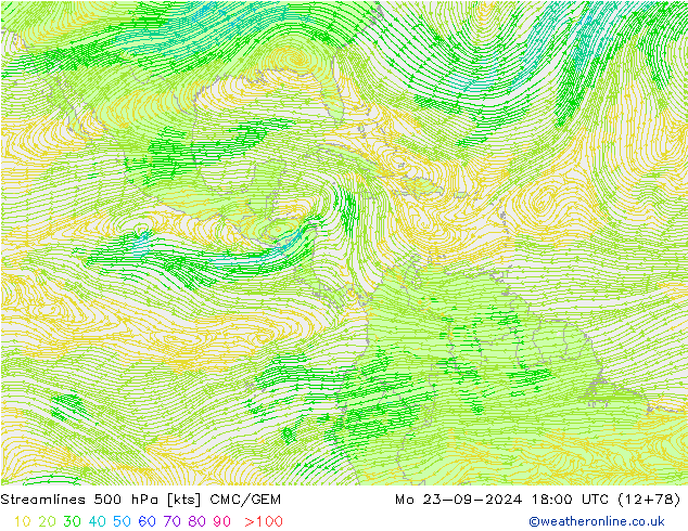 Rüzgar 500 hPa CMC/GEM Pzt 23.09.2024 18 UTC