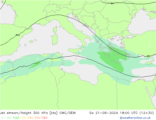 Jet stream/Height 300 hPa CMC/GEM Sa 21.09.2024 18 UTC