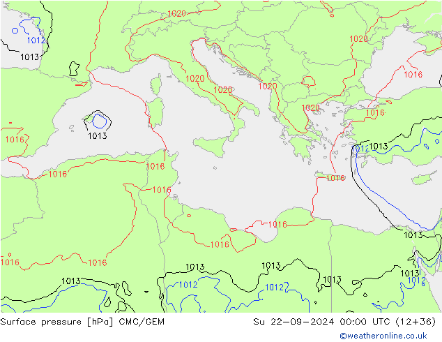 Pressione al suolo CMC/GEM dom 22.09.2024 00 UTC