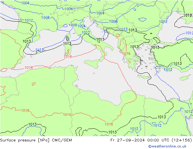 Surface pressure CMC/GEM Fr 27.09.2024 00 UTC