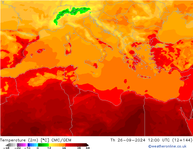 Temperatura (2m) CMC/GEM jue 26.09.2024 12 UTC