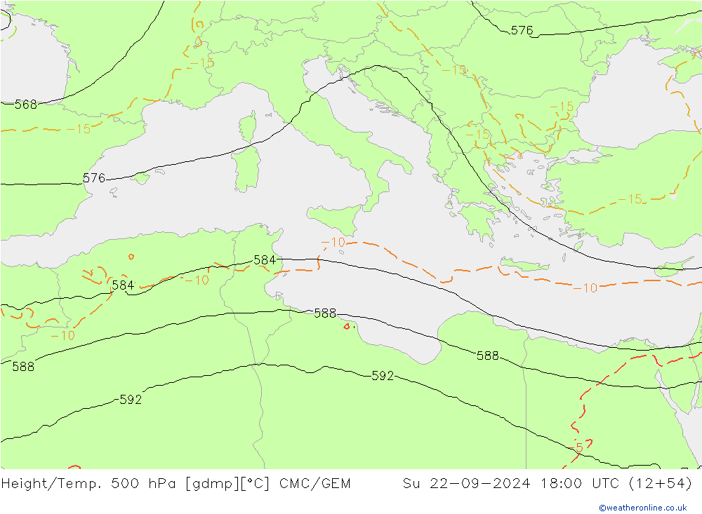 Height/Temp. 500 hPa CMC/GEM nie. 22.09.2024 18 UTC