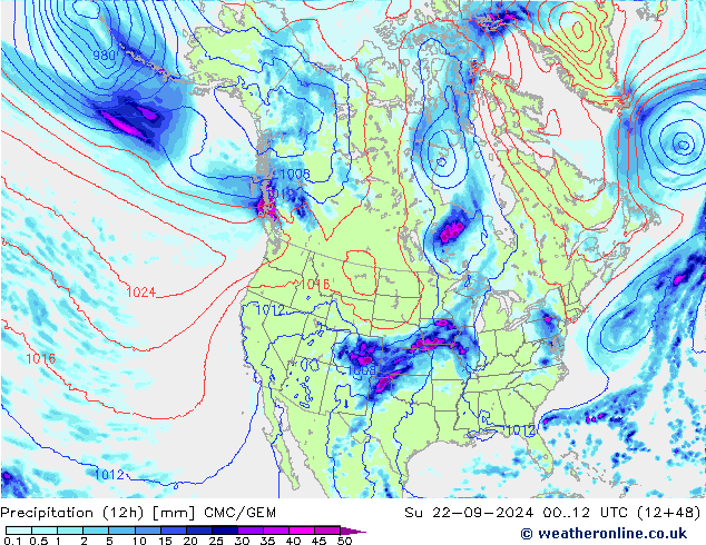 Precipitation (12h) CMC/GEM Su 22.09.2024 12 UTC