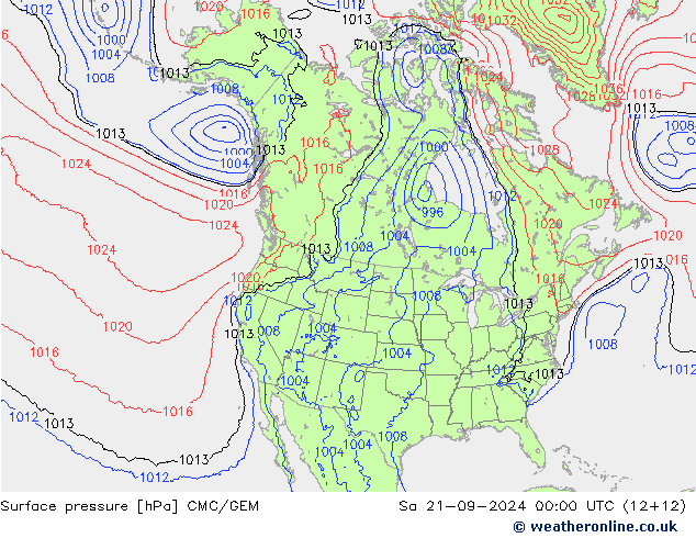 Surface pressure CMC/GEM Sa 21.09.2024 00 UTC