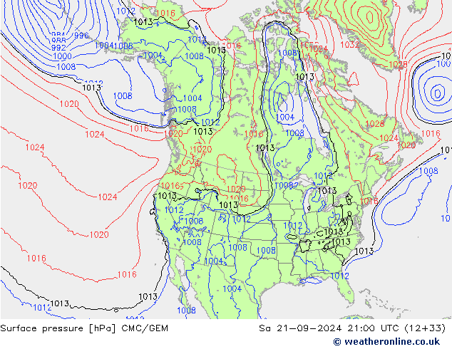 приземное давление CMC/GEM сб 21.09.2024 21 UTC