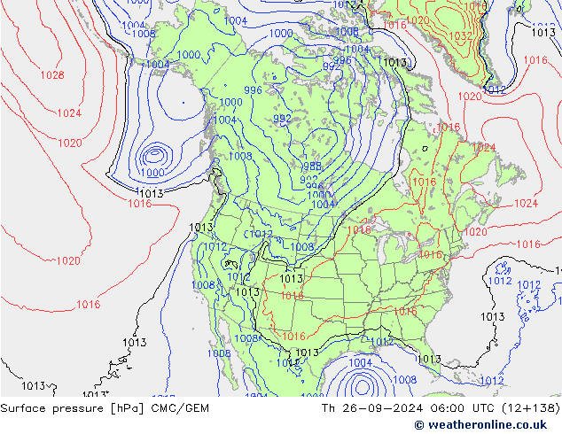 Surface pressure CMC/GEM Th 26.09.2024 06 UTC