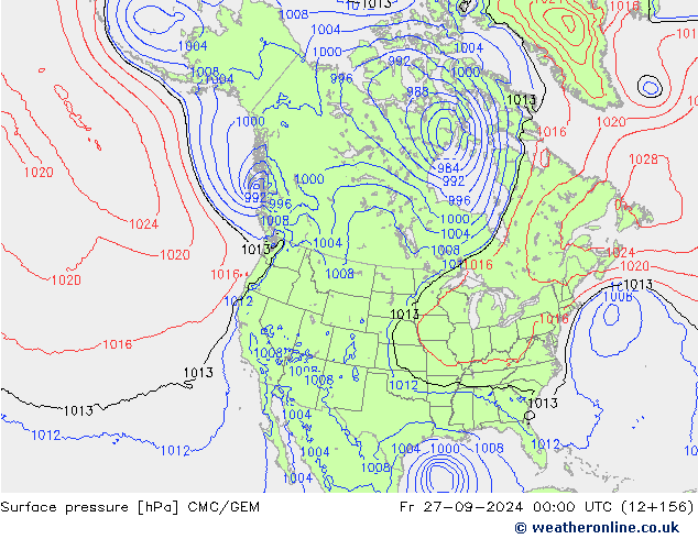 Atmosférický tlak CMC/GEM Pá 27.09.2024 00 UTC