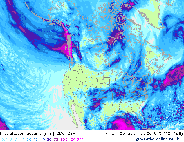 Precipitation accum. CMC/GEM Fr 27.09.2024 00 UTC