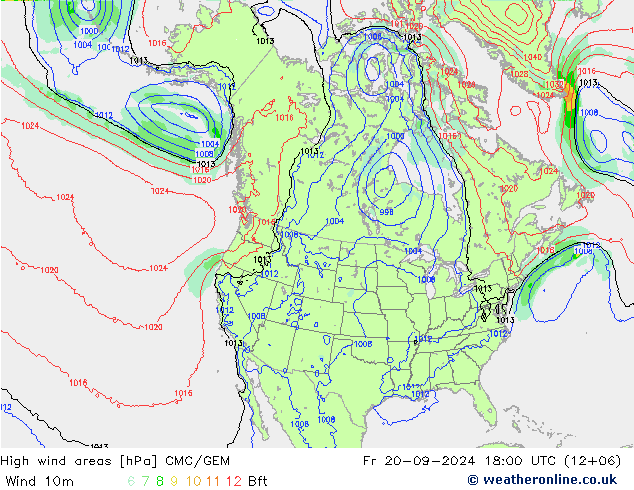 High wind areas CMC/GEM 星期五 20.09.2024 18 UTC