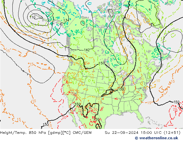 Height/Temp. 850 hPa CMC/GEM Dom 22.09.2024 15 UTC