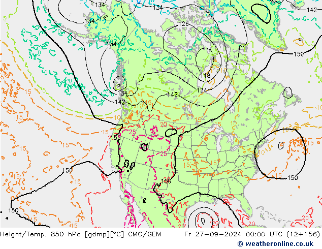 Height/Temp. 850 hPa CMC/GEM Pá 27.09.2024 00 UTC