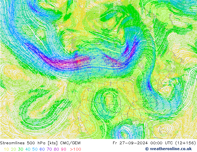 Streamlines 500 hPa CMC/GEM Pá 27.09.2024 00 UTC