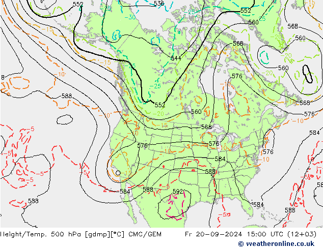 Hoogte/Temp. 500 hPa CMC/GEM vr 20.09.2024 15 UTC