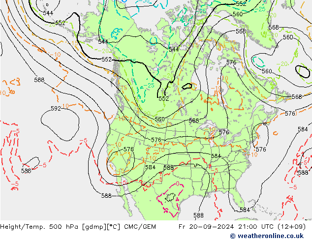 Height/Temp. 500 hPa CMC/GEM pt. 20.09.2024 21 UTC