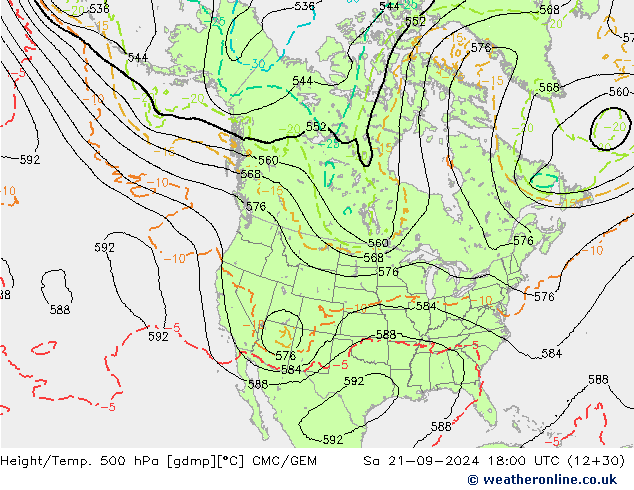 Height/Temp. 500 hPa CMC/GEM  21.09.2024 18 UTC