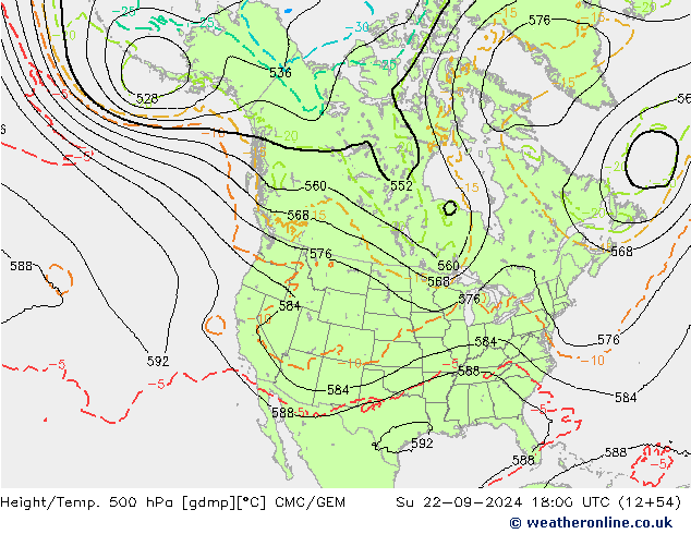 Height/Temp. 500 hPa CMC/GEM Dom 22.09.2024 18 UTC