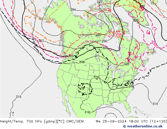 Height/Temp. 700 гПа CMC/GEM ср 25.09.2024 18 UTC