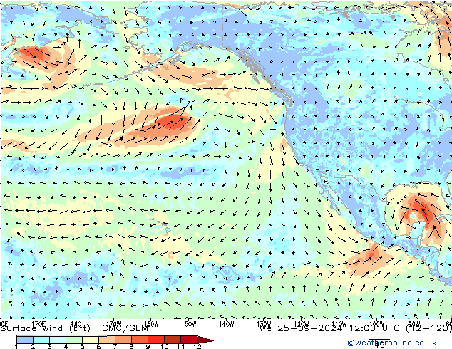 Wind 10 m (bft) CMC/GEM wo 25.09.2024 12 UTC