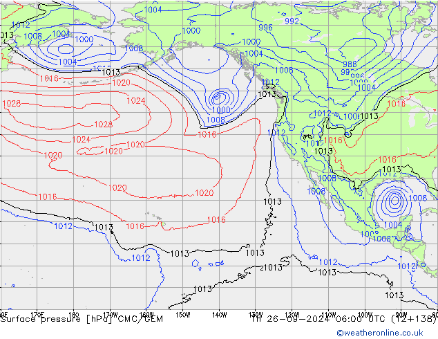 Atmosférický tlak CMC/GEM Čt 26.09.2024 06 UTC