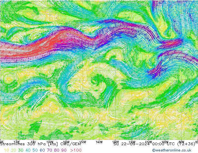 Streamlines 300 hPa CMC/GEM Ne 22.09.2024 00 UTC