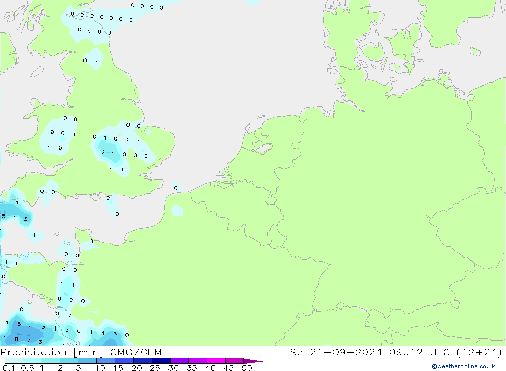 降水 CMC/GEM 星期六 21.09.2024 12 UTC