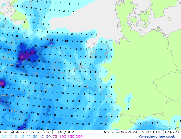 Precipitation accum. CMC/GEM Seg 23.09.2024 12 UTC