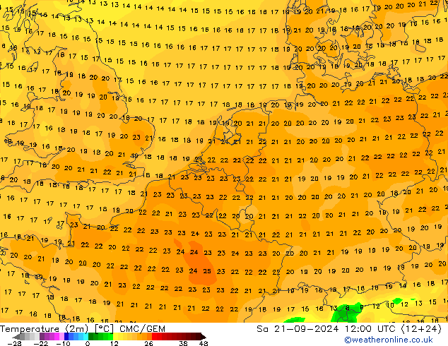 Temperaturkarte (2m) CMC/GEM Sa 21.09.2024 12 UTC