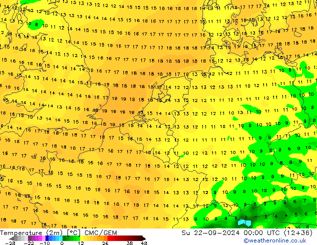 Temperaturkarte (2m) CMC/GEM So 22.09.2024 00 UTC