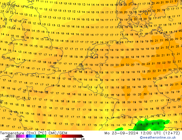 Temperature (2m) CMC/GEM Mo 23.09.2024 12 UTC