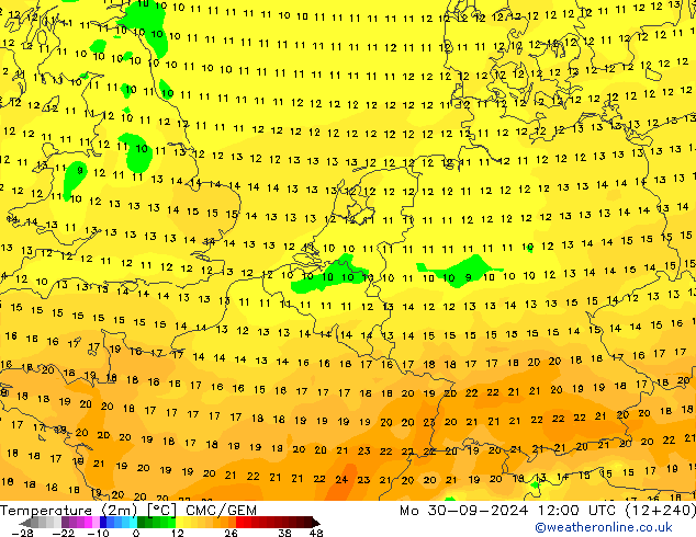 Temperaturkarte (2m) CMC/GEM Mo 30.09.2024 12 UTC