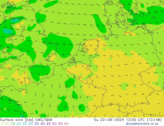 Surface wind CMC/GEM Ne 22.09.2024 12 UTC