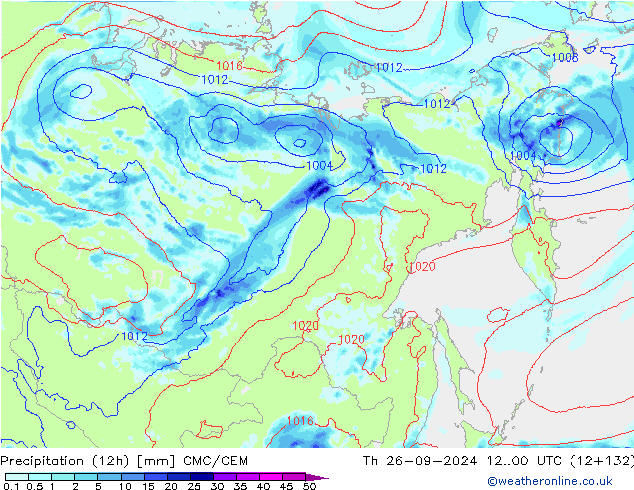 Precipitation (12h) CMC/GEM Čt 26.09.2024 00 UTC