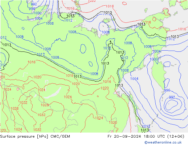 Atmosférický tlak CMC/GEM Pá 20.09.2024 18 UTC