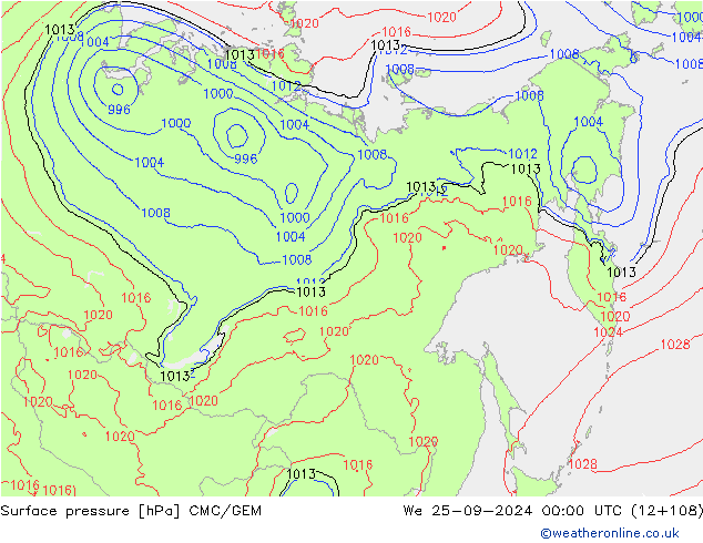 Atmosférický tlak CMC/GEM St 25.09.2024 00 UTC