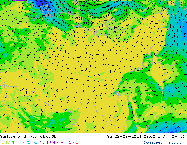 Vent 10 m CMC/GEM dim 22.09.2024 09 UTC