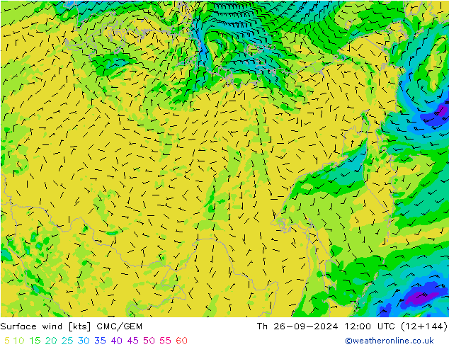 ветер 10 m CMC/GEM чт 26.09.2024 12 UTC